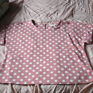 MELLODAY Pink and White Polka Dot Blouse